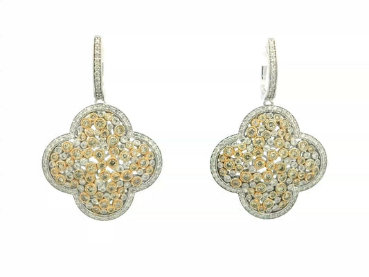 Fancy Diamond Clover Honeycomb Earrings