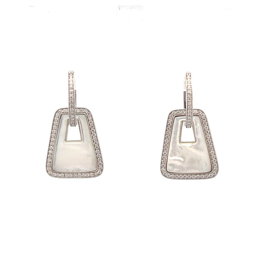 Mother of Pearl Locket Earrings - White Gold
