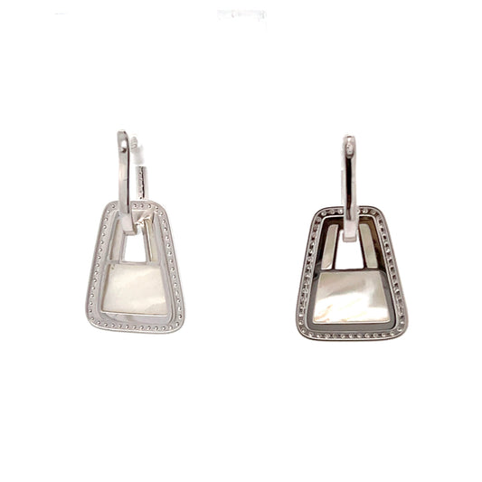 Mother of Pearl Locket Earrings - White Gold