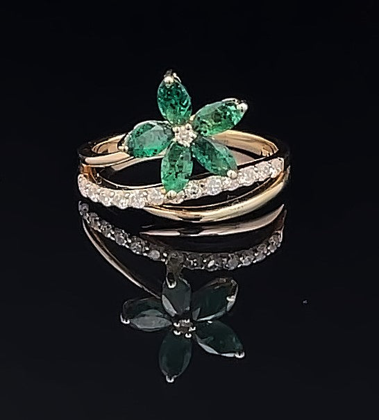 Emerald and Diamond Flora Ring