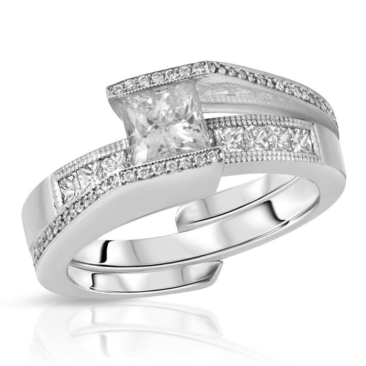1-1/4 CTTW Princess-Cut Diamond Wedding Set 14k White Gold