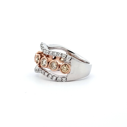 Two-Tone Diamond Bezel Wave Ring in 14K White and Rose Gold