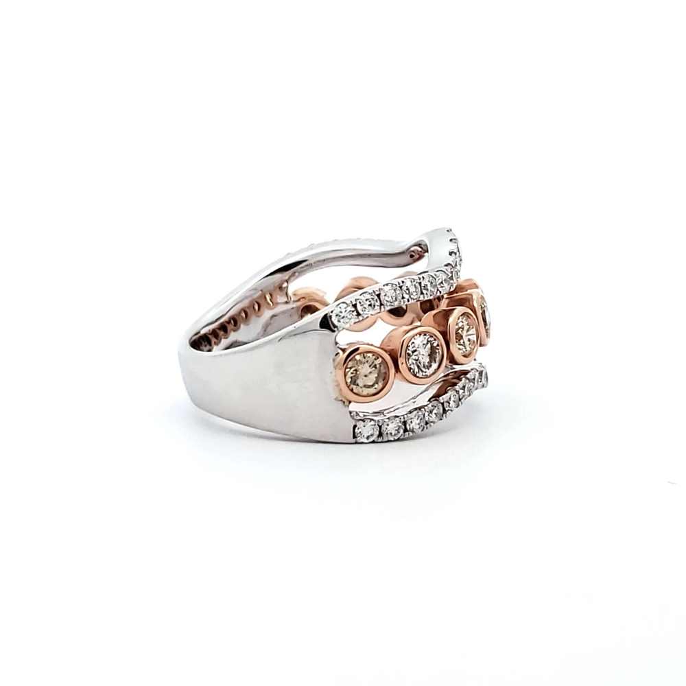 Two-Tone Diamond Bezel Wave Ring in 14K White and Rose Gold