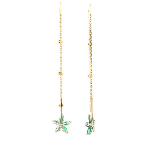 Emerald Flora and Diamond Threader Earrings