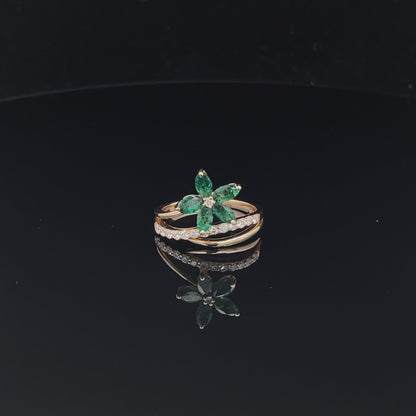 Emerald and Diamond Flora Ring