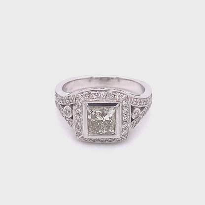 Halo Princess Cut Diamond Engagement Ring in 14K White Gold