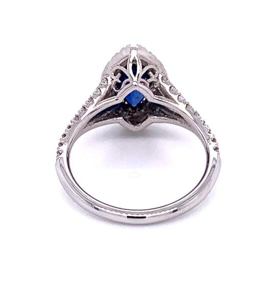 Marquise Sapphire Halo Diamond Ring in 14K White Gold