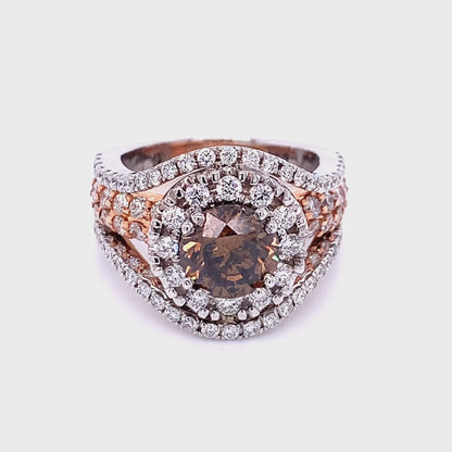 Cognac Halo Diamond Ring in 14K Two-Tone Gold