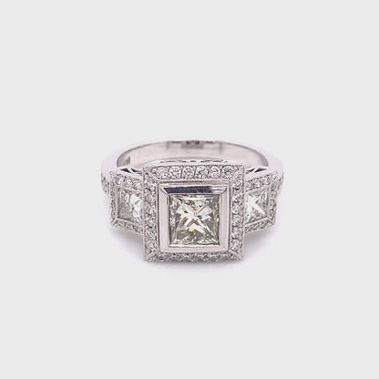 3-Stone Princess Cut Diamond Engagement Ring in 14K White Gold