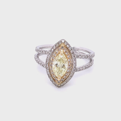 Marquise Double Halo Diamond Ring in 14K Two-Tone Gold