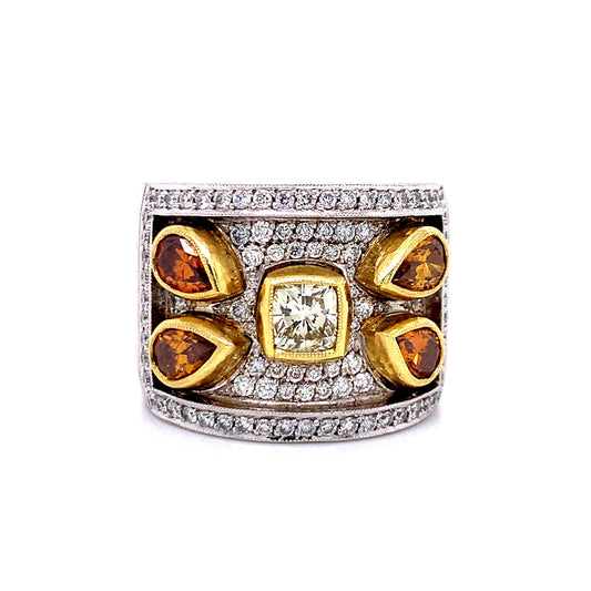 Two-Tone Fancy Diamond Cocktail Ring in 18K Gold