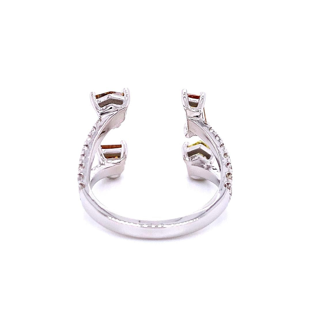 Unique Fancy Diamond Open Cuff Ring in 18K White Gold
