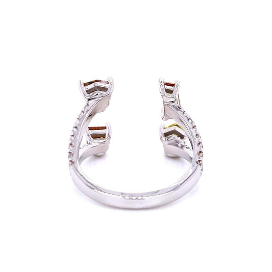 Unique Fancy Diamond Open Cuff Ring in 18K White Gold