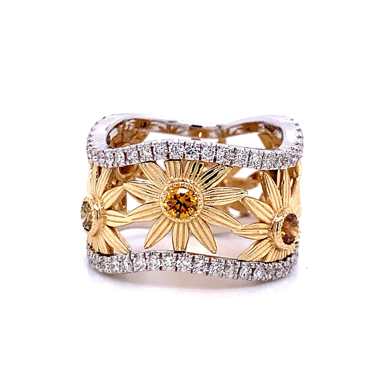 Wavy Fancy Diamond Cocktail Ring in 14K Two-Tone Gold