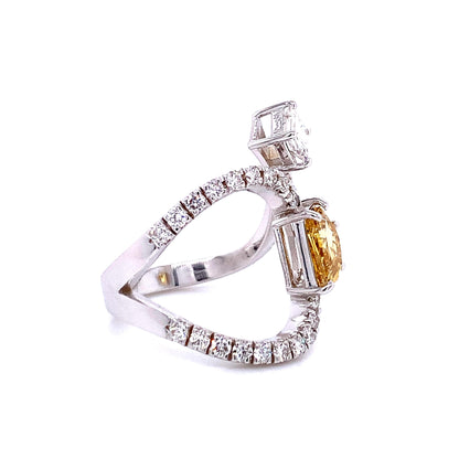 Unique Fancy Diamond Loop Ring in 18K White Gold