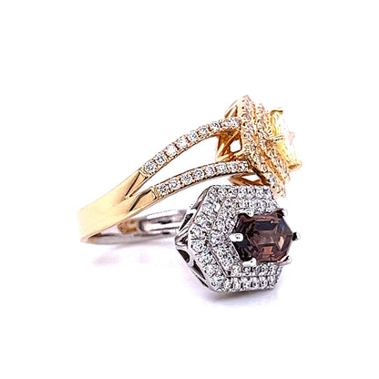 Two-Tone Fancy Diamond Bypass Ring in 14K White and Yellow Gold