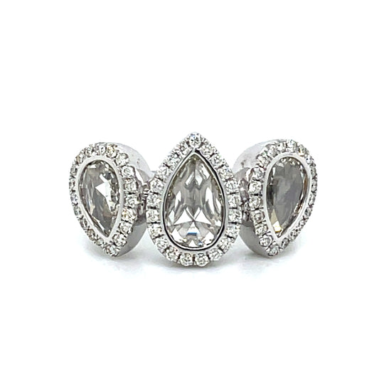 3 Rose Cut Diamond Ring in 14k White Gold