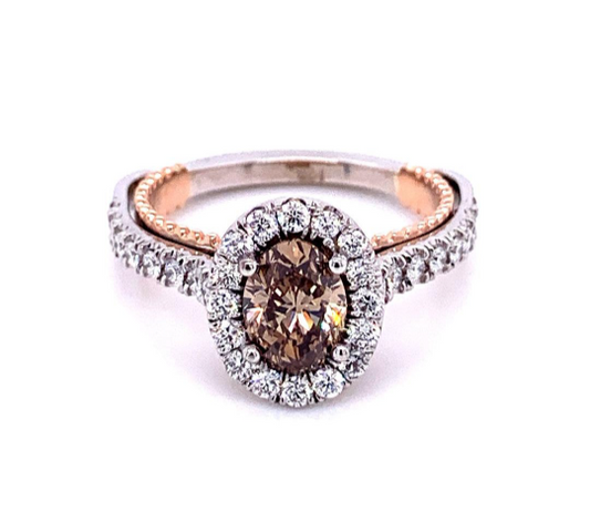 Champagne Oval Diamond Engagement Ring in 14K Two-Tone Gold