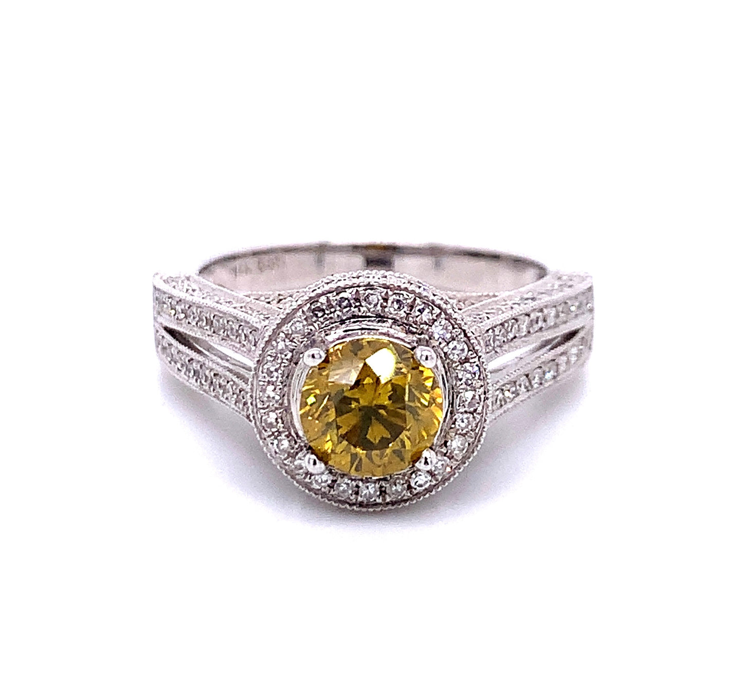 Fancy Yellow Diamond Engagement Ring in 14K White Gold