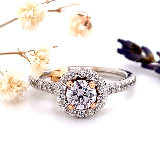 Natural Pink Halo Diamond Engagement Ring in 14K Two-Tone Gold