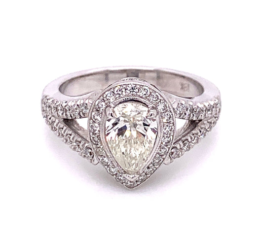 Halo Pear Diamond Engagement Ring in 14K White Gold