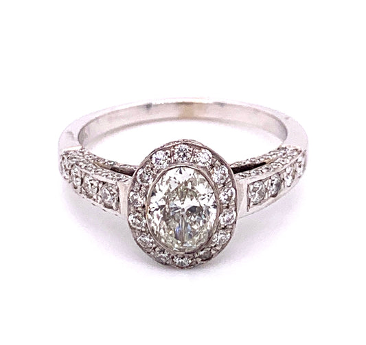 Halo Oval Diamond Engagement Ring in 18K White Gold