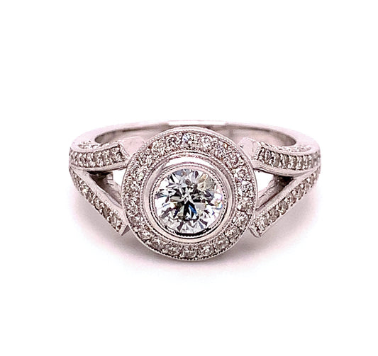 Light Blue Diamond Halo Engagement Ring