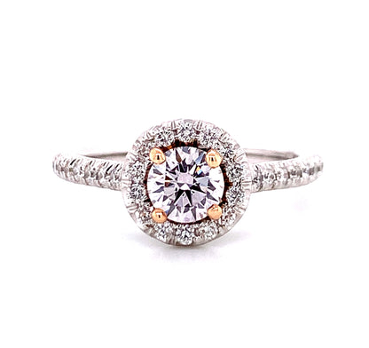 Natural Pink Halo Diamond Engagement Ring in 14K Two-Tone Gold