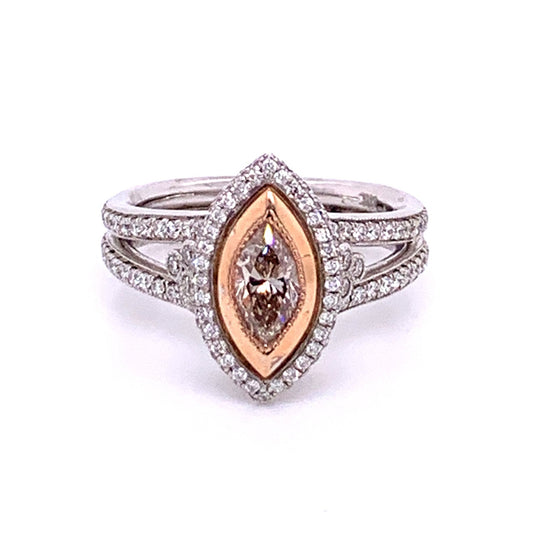 Fancy Marquise Halo Diamond Ring in 14K Two-Tone Gold