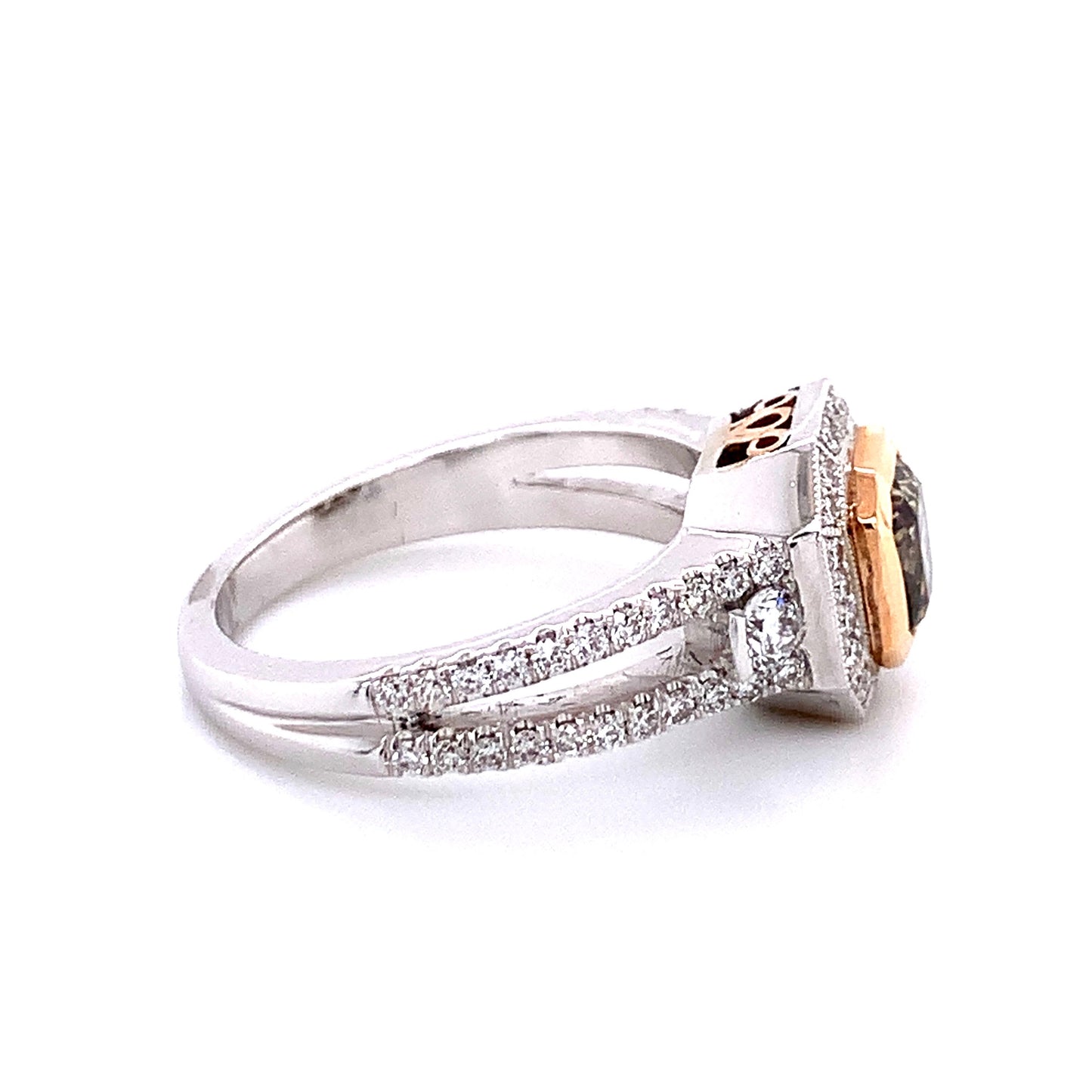 Two-Tone Fancy Cushion Diamond Ring in 18K Gold
