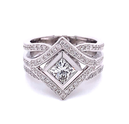 Art Deco Princess Cut Diamond Engagement Ring in 14K White Gold